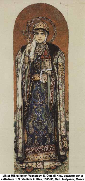 Viktor Mikhajlovitsj Vasnetsov (1848-1926): Olga av Kiev (1885-96), skisse for freske i katedralen St. Vladimir i Kyiv i Ukraina, galleri Tretjakov i Moskva